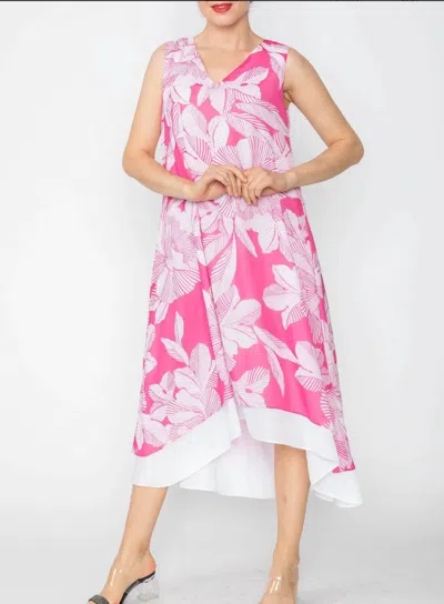 Ic Collection High & Low Layered V-neck Dress In Fuchsia In Pink