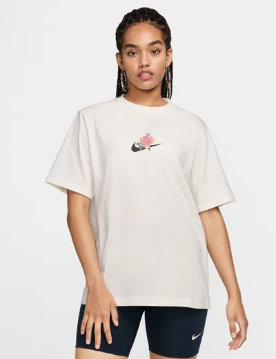 Nike Sportswear Oversize Floral Swoosh Graphic T-shirt In White