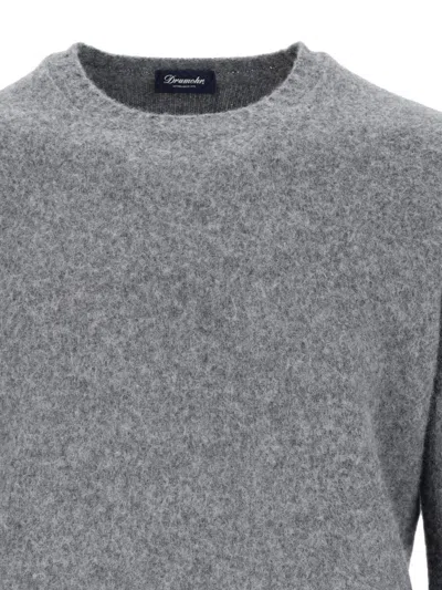 Drumohr Ribbed Crewneck Sweater Soft Texture In Grey
