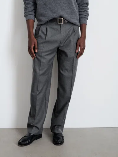 Alex Mill Henry Pleated Trouser In Wool Flannel In Charcoal