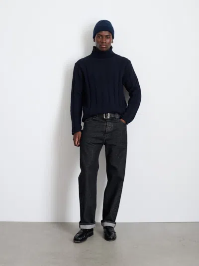 Alex Mill Mateo Roll Neck Sweater In Ribbed Wool Cotton In Dark Navy