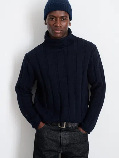 Alex Mill Mateo Roll Neck Sweater In Ribbed Wool Cotton In Dark Navy