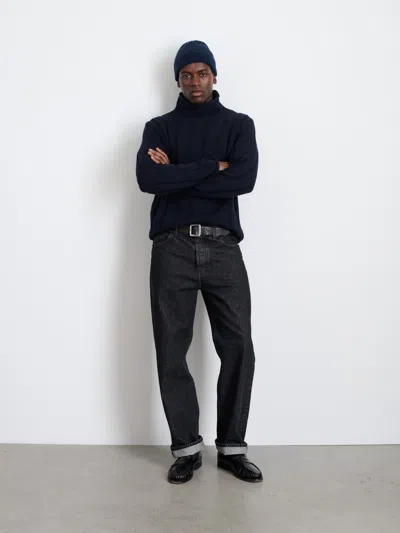 Alex Mill Mateo Roll Neck Sweater In Ribbed Wool Cotton In Dark Navy