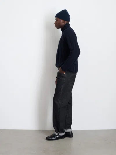 Alex Mill Mateo Roll Neck Sweater In Ribbed Wool Cotton In Dark Navy