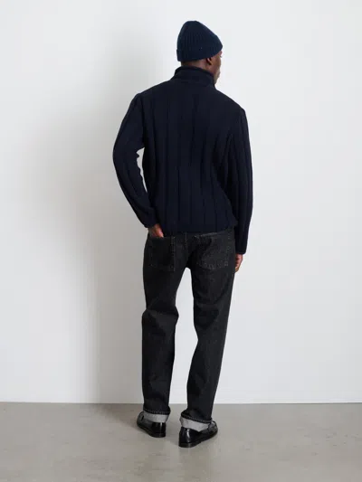 Alex Mill Mateo Roll Neck Sweater In Ribbed Wool Cotton In Dark Navy