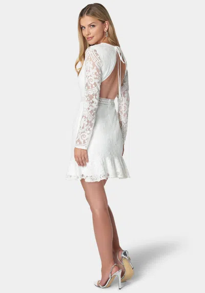 Bebe Open Back Lace Mini Dress In White