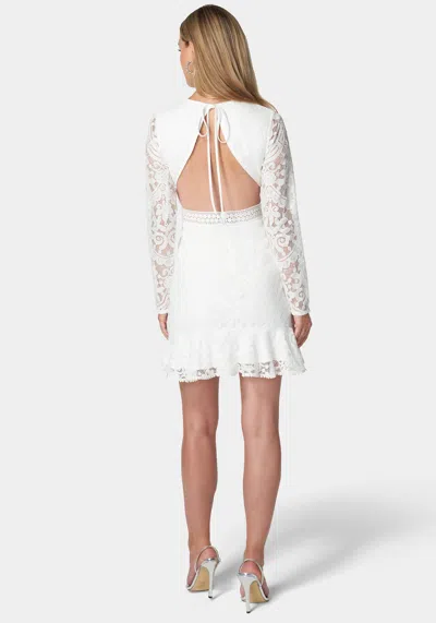 Bebe Open Back Lace Mini Dress In White