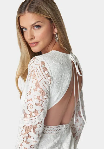 Bebe Open Back Lace Mini Dress In White