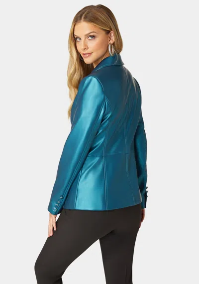Bebe Tailored Metallic Vegan Leather Blazer In Deep Lagoon