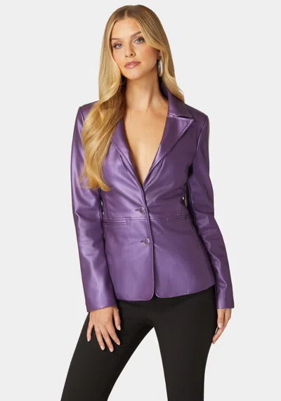 Bebe Tailored Metallic Vegan Leather Blazer In Imperial Purple