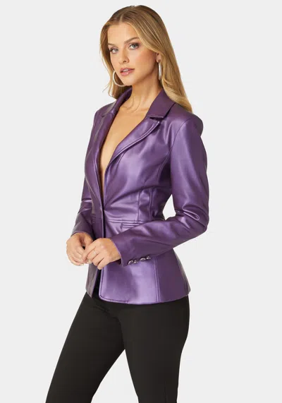 Bebe Tailored Metallic Vegan Leather Blazer In Imperial Purple