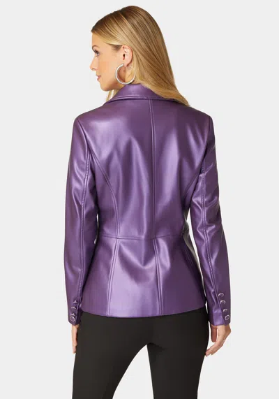 Bebe Tailored Metallic Vegan Leather Blazer In Imperial Purple