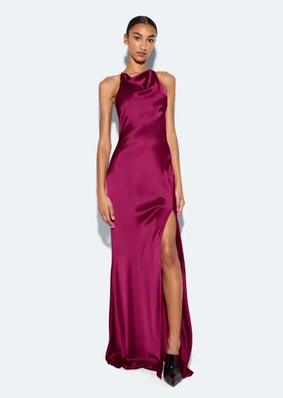 Lapointe Satin Halter Gown In Berry