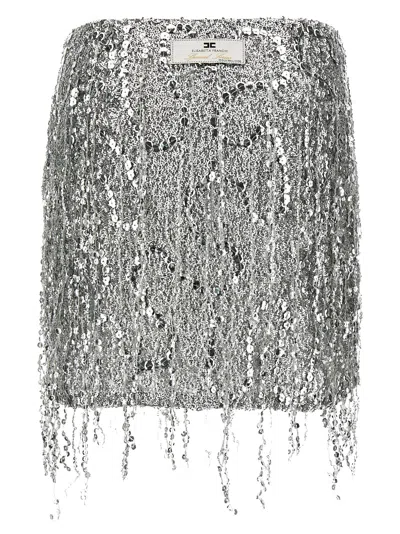 Elisabetta Franchi Sequin Tulle Skirt With Fringe And Metallic Finish