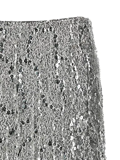 Elisabetta Franchi Sequin Tulle Skirt With Fringe And Metallic Finish