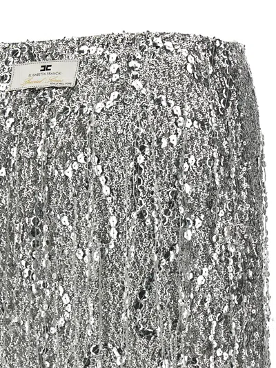 Elisabetta Franchi Sequin Tulle Skirt With Fringe And Metallic Finish