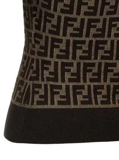 Fendi Women Brown T-shirt With Short Sleeves And All-over Ff Motiv In Cotton Woman In Black