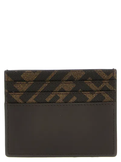 Fendi Brown Card-holder With Squared Ff Motif In Leather And Ff Canvas Man