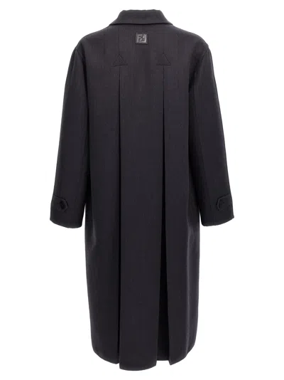 Fendi Cappotto In Misto Lana Antracite Uomo