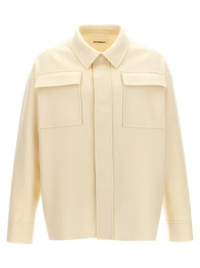 Jil Sander Wool Blend Shirt With Button Closure In Neutral