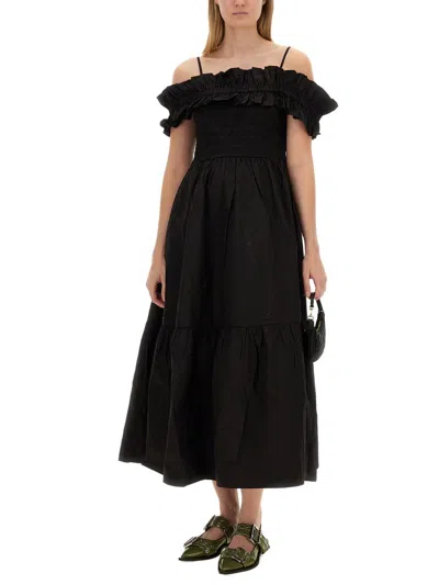 Shop Ganni Poplin Dress In Black