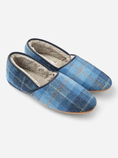 Derek Rose Men's Slippers Crawford Suede Sheepskin Blue In Blue
