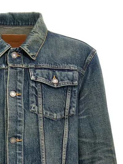 Saint Laurent Blue Slim Jacket With Patch Pockets In Denim Man
