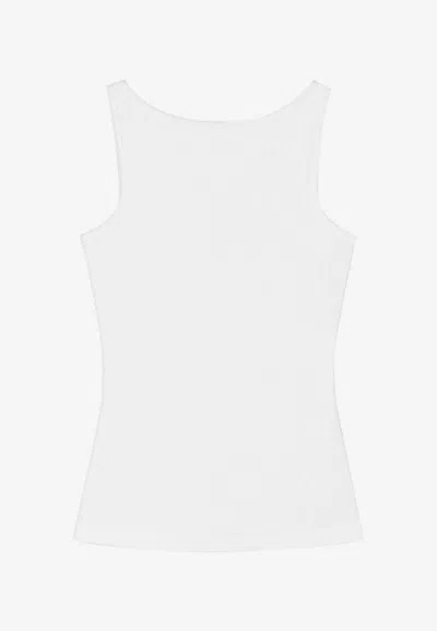 Versace 90s Vintage Logo Ribbed Knit Tank Top In White