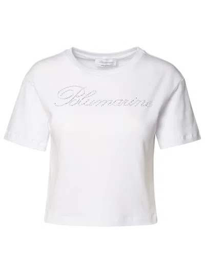 Blumarine Rhinestone Embellished Cotton T-shirt In White