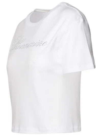 Blumarine Rhinestone Embellished Cotton T-shirt In White