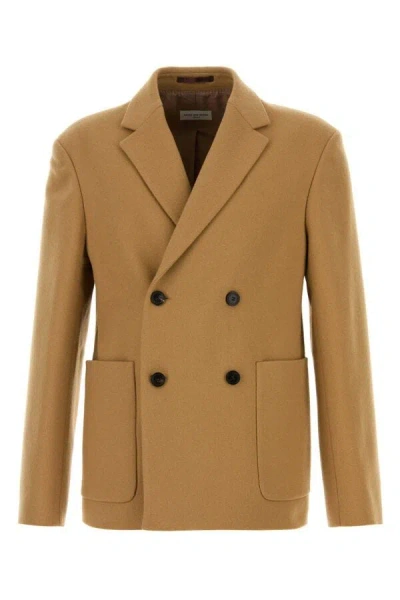 Dries Van Noten Wool Blend Double-breasted Blazer With Front Pockets In Brown