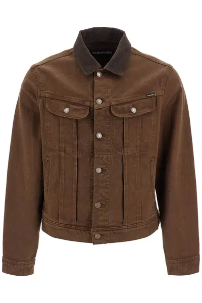 Shop Tom Ford Giacca In Denim Regular Fit In Brown