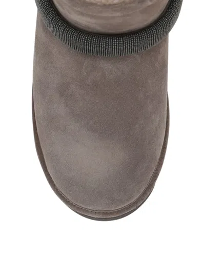 Brunello Cucinelli Suede Ankle Boots With Shearling Lining In Brown