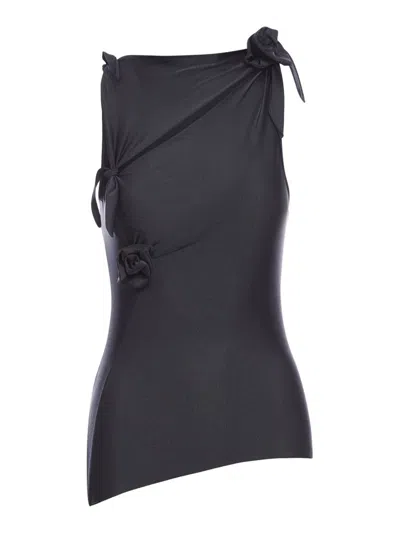 Coperni Asymmetric Stretch Jersey Top In Black
