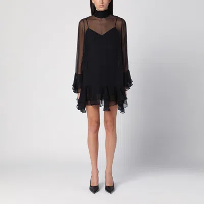 Valentino Chiffon Dress With Bow Detail And Ruffle Hem In Black