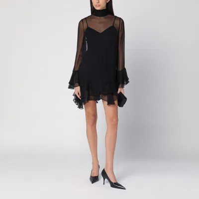 Valentino Chiffon Dress With Bow Detail And Ruffle Hem In Black
