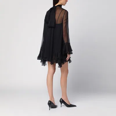 Valentino Chiffon Dress With Bow Detail And Ruffle Hem In Black