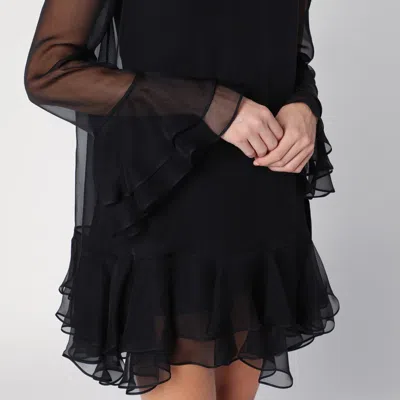 Valentino Chiffon Dress With Bow Detail And Ruffle Hem In Black