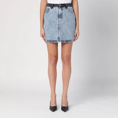 Rotate Birger Christensen Patchwork Mini Skirt In Organic Denim In Blue