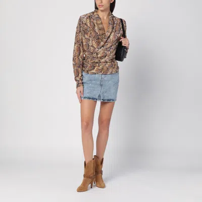 Rotate Birger Christensen Patchwork Mini Skirt In Organic Denim In Blue