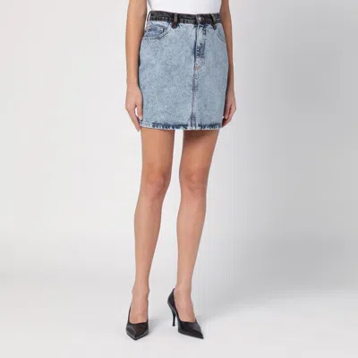 Rotate Birger Christensen Patchwork Mini Skirt In Organic Denim In Blue