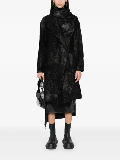 Y's Patchwork-pattern Coat In Black