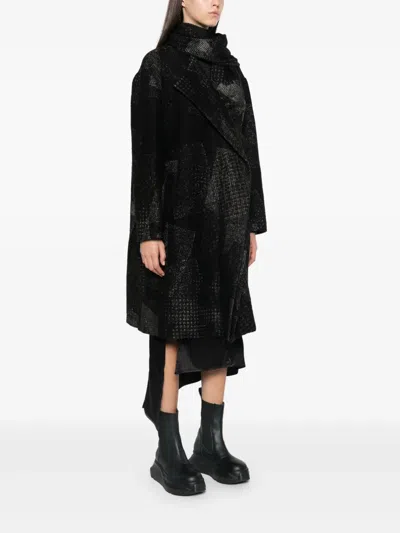 Y's Patchwork-pattern Coat In Black