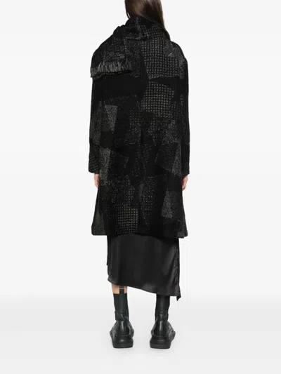 Y's Patchwork-pattern Coat In Black