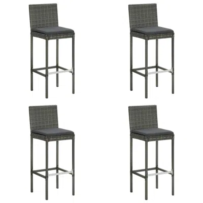 VIDAXL GARDEN BAR STOOLS WITH CUSHIONS 4 PCS GRAY POLY RATTAN, 313438 