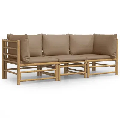 Vidaxl 3 Piece Patio Lounge Set With Taupe Cushions Bamboo