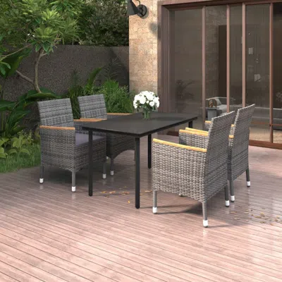 Vidaxl 5 Piece Patio Dining Set With Cushions Poly Rattan And Glass
