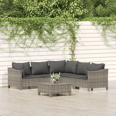 Vidaxl 6 Piece Patio Lounge Set With Cushions Gray Poly Rattan