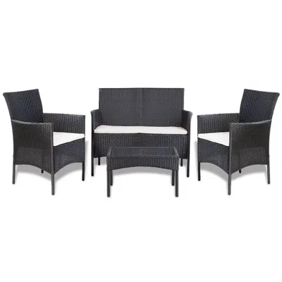 Vidaxl 4 Piece Garden Lounge Set With Cushions Poly Rattan Black, 44186