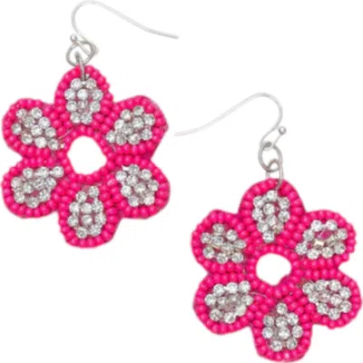 Prep Obsessed Women's Glitzy Flower Beaded Earrings In Pink In Pink